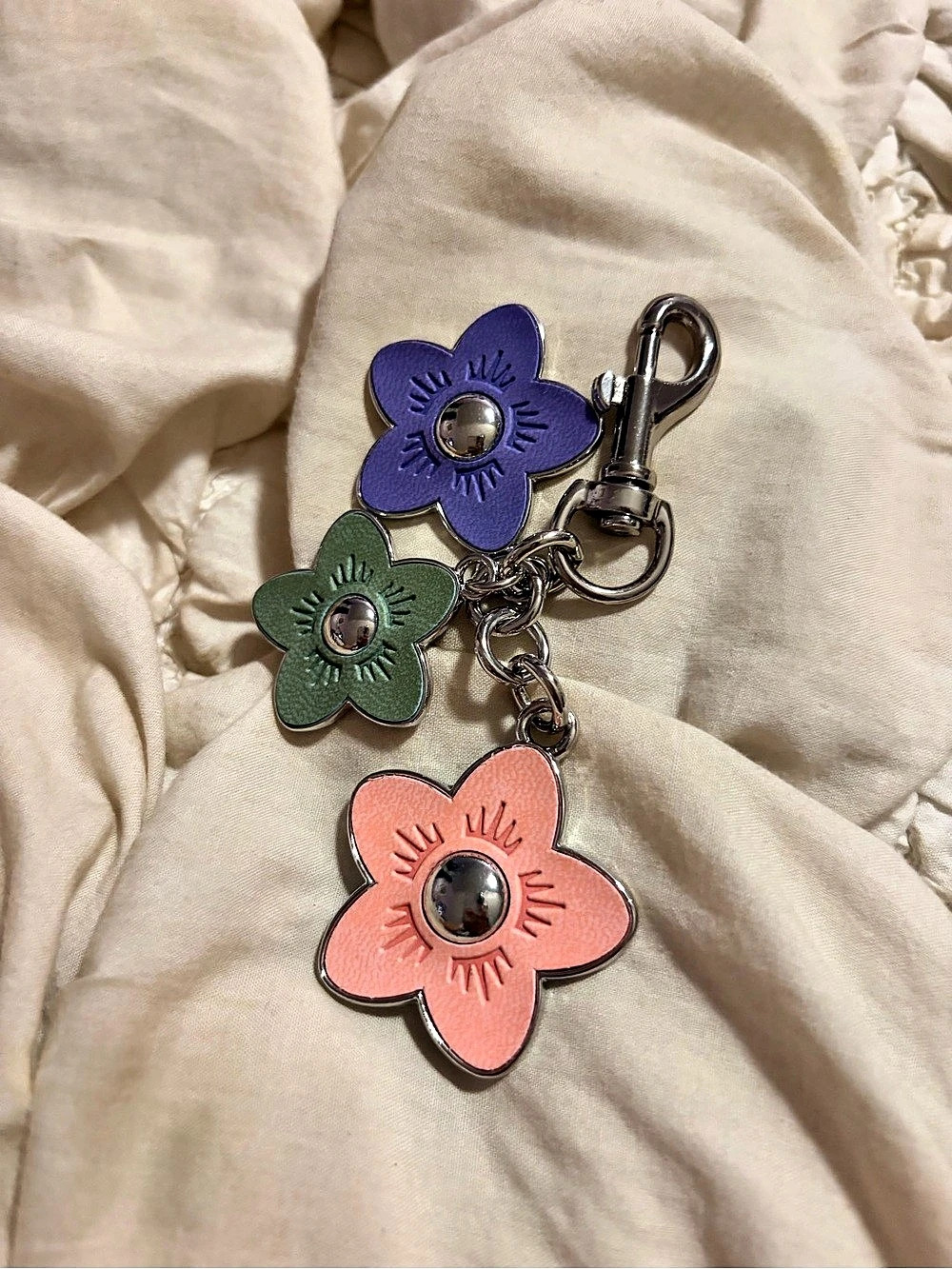 Coach Inspired Wildflower Floral Cluster Bag Charm Keychain Purple & Pink